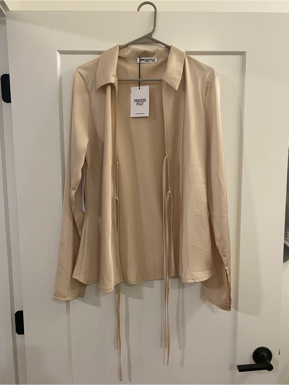 Princess Polly Cream Satin Tie-Front Blouse - Picture 2 of 4